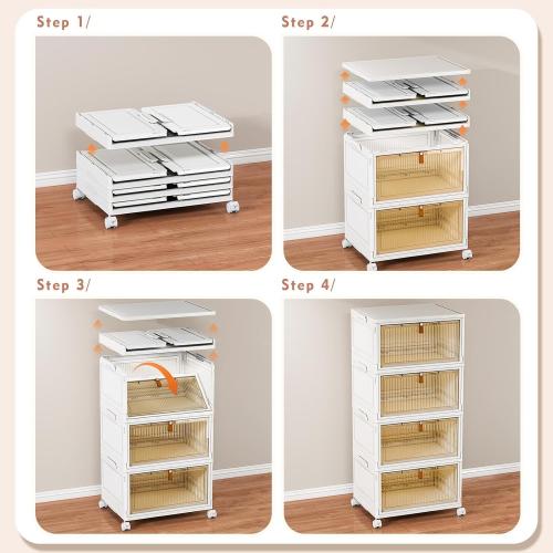 CTSNSLH 4 Tier Plastic Storage Bins and Boxes Organizer - 27Qt Stackable with Lids for Bedroom, Living Room, Office - Foldable Containers