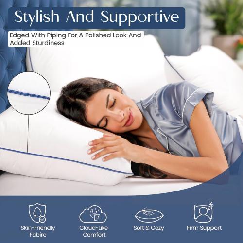 Pacific Coast Queen Size Set of 2 Bed Pillows for Sleeping - Microfiber Cover Pillows for Bed with Down Alternative - Queen Pillows 2 Pack for Back, Stomach and Side Sleepers - 20x 28 (Dark Blue)