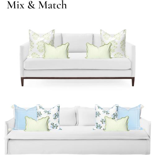 Hofdeco Premium Coastal Patio Indoor Outdoor Scalloped Lumbar Pillow Cover Only, 12x20 Water Repellent for Backyard, Couch, Green Print Stripes