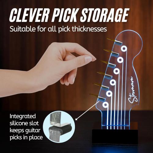 Light Up Guitar Pick Holder – 7-Color Changing LED Pick Storage Display & Night Light – USB Powered Novelty Room Decor, Holds 6 Picks – Cool Guitar Gift for Men, Musicians & Guitarists