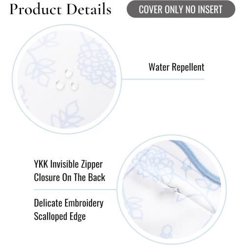 Hofdeco Premium Coastal Patio Indoor Outdoor Scalloped Lumbar Pillow Cover Only, 12x20 Water Repellent for Backyard, Couch, Baby Blue Print Dahlia Floral