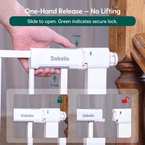 Babelio Baby Gate for Doorways and Stairs, 26-31 Pet Gate with Wide Walk Thru Door and Lock Indicator, No Drill Pressure Mounted Safety Gate with Double Lock and Self-Closing, White