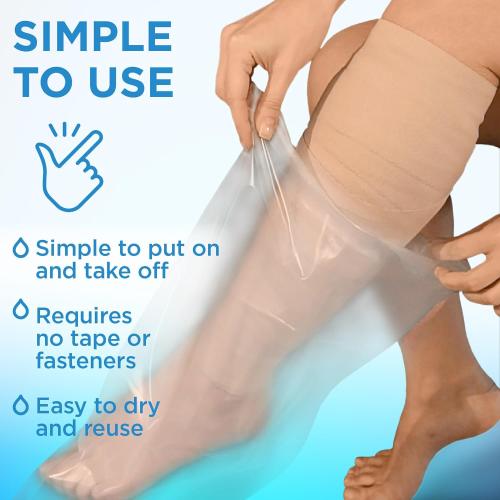 100% Waterproof Cast Covers for Shower Leg - 2pk - Tight Seal - Reusable Adult Half Leg Cast Protectors - Knee, Ankle, Foot - After Surgery Bandage and Dressing Cast Bag for Wounds and Burns