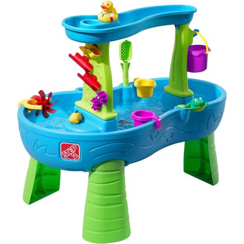 Step2 Rain Showers Splash Pond Water Table, Kids Water and Sand Activity Sensory Playset, Summer Outdoor Toys, 13 Piece Water Toy Accessories, For Toddlers 1.5  Years Old, Blue & Green