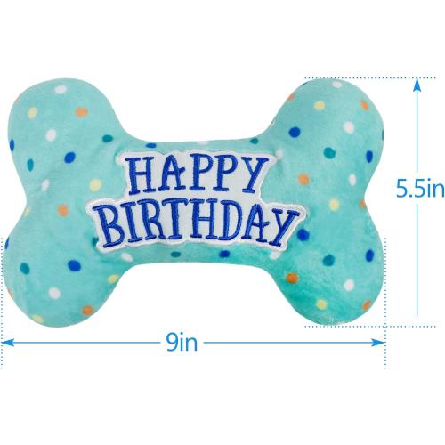 Prime Pets Dog Birthday Toys, Plush Dog Squeaky Toys, Stuffed Puppy Chew Toy for Small Medium Large Dogs, Bone Pet Toy