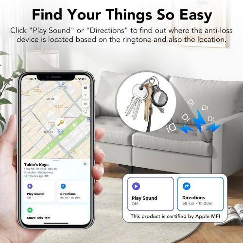 Air Tracker Tags-4 Pack (iOS Only), [Apple MFi Certified] Key Finder | Replaceable Battery Bluetooth Tracker Compatible with Apple Find My, Item Locator Smart Tag for Keys, Bag, Luggage and More