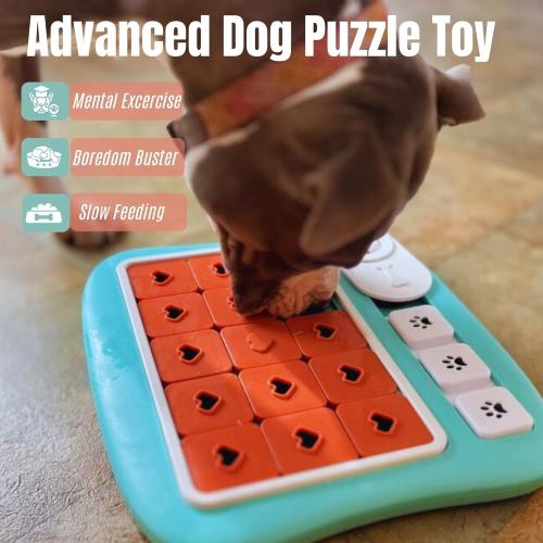 Blue Dog Puzzles for Smart Dogs,Level 3 Interactive Dog Treat Puzzle for Iq Training, Dog Puzzle Toy for Large Medium Small Dogs with Squeaky Dog Button Design