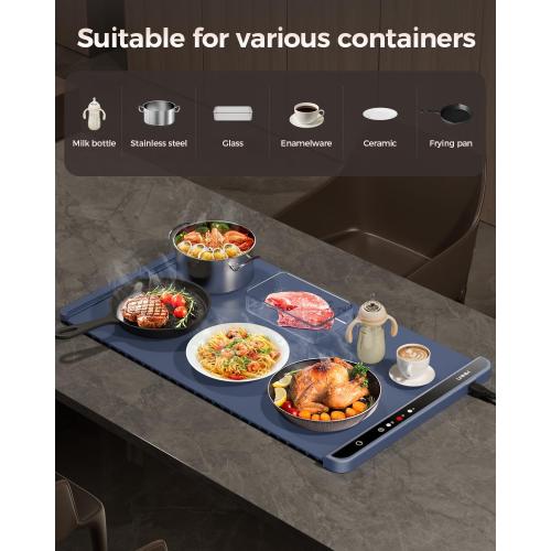 Warming Mat for Food,Food Warming Mat,Electric Warming Tray for Buffets Party and Home Daily Use,Heating Fastly in 10s,Portable Design,Timed Function for Your Family.