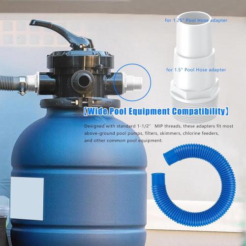 1.25” Pool Sand Filter Pump Hose with Adapter – 1-1/4” Diameter Pool Sand Pump Filter Hoses for Replacement Above Ground Pools Compatible with Intex Coleman Saltwater Systems (2 PACK Blue)