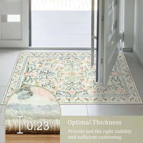 Morebes Floral Machine Washable Area Rugs 10x14 Vintage Boho Nursery Rug Girl Non-Slip, Flower Indoor Floor Throw Carpet for Living Room Bedroom Kitchen Playroom Home, White/Multi