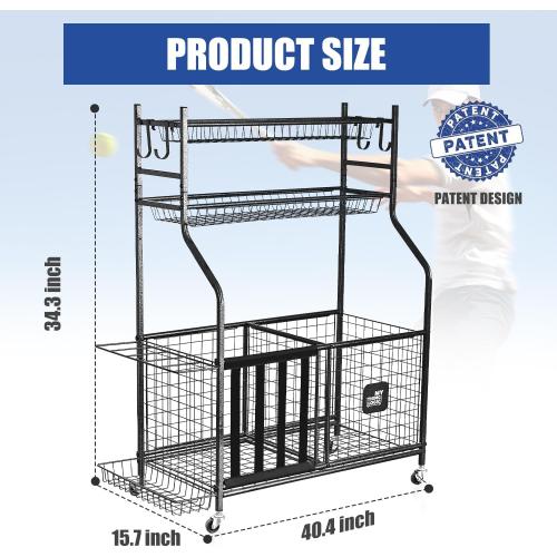 Mythinglogic Garage Sports Equipment Organizer, Baseball Storage Large Capacity, Sports Organizer for Garage with Hooks and Baskets, Ball Storage Rack for Football, Soccer Ball, Bat, Toys