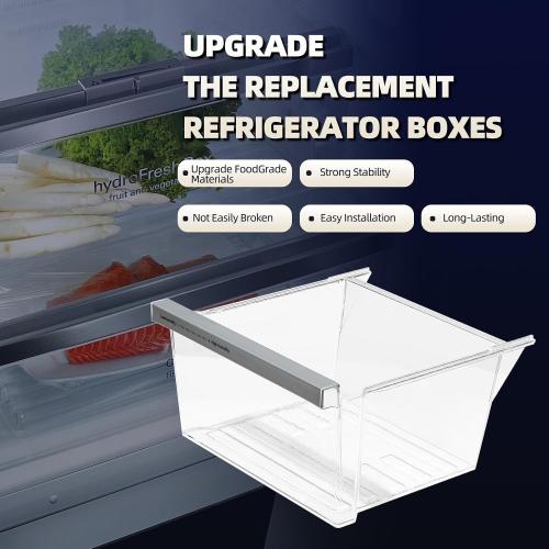 W11162443 W11046494 W11162446 Refrigerator Fridge Crisper Drawer Pan Fridge Meat Pan Bin Upper Humidity Control Drawer Compatible with Whirlpool Maytag Refrigerator Replacement Parts