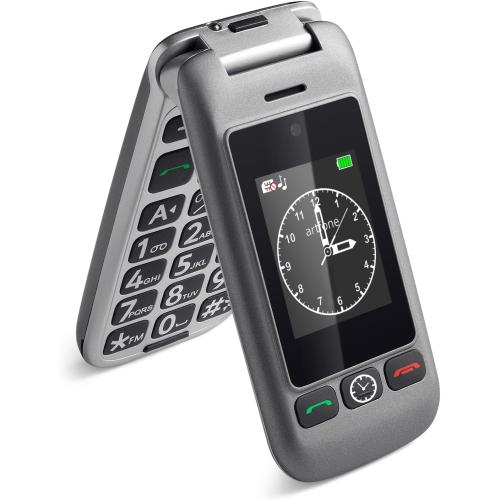 Color Grey G6 Grey - 4G LTE Unlcoked Flip Phone丨Cell Phone for Seniors with SOS Button丨Loud Speaker丨Camera丨Charging Dock丨FM Radio丨Speed Dial丨Hands-free丨Dual-LCD Large Buttons Dumb Phone