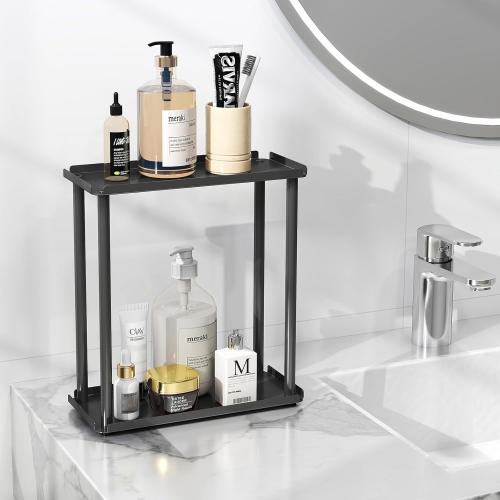 2-Tier Bathroom Countertop Organizer Sink Counter Shelf for Vanity Storage, Makeup Tray for Perfume Skincare Bedroom Kitchen, Black