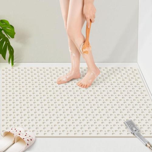 OTHWAY Large Shower Mat, 47x 32 TPE Anti Slip Shower Mat, Heavy Bath Mats for Shower with Drain Holes Suction Cups, Shower Stall Mat for Bathroom, No Odor Shower Grip Mat for Elderly Kids(W-White)