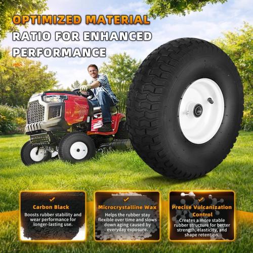 (2-Pack) 15x6.00-6nhs Lawn Mower Tires and Wheel for Riding Lawn Mower Front Tires,15x6-6 Front Tire Assembly Replacement,3/4 Bearing, 3 Centered Hub, 4 Ply Pneumatic