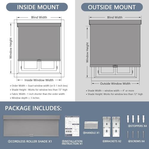 AOSKY Blackout Roller Shades Cordless Blinds for Windows, Free-Stop Shades with Valance, Thermal Insulated Fabric, UV Protection, Natural Woven Blinds for Home and Office (28 W x 72 H, Grey)