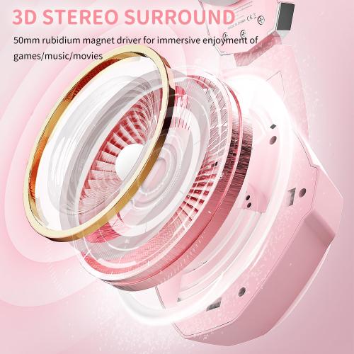 Ozeino Gaming Headset for PC, Ps4, Ps5, Xbox Headset with 7.1 Surround Sound, Gaming Headphones with Noise Cancelling Mic RGB Light Over Ear Headphones for Xbox Series X/S, Switch-Pink