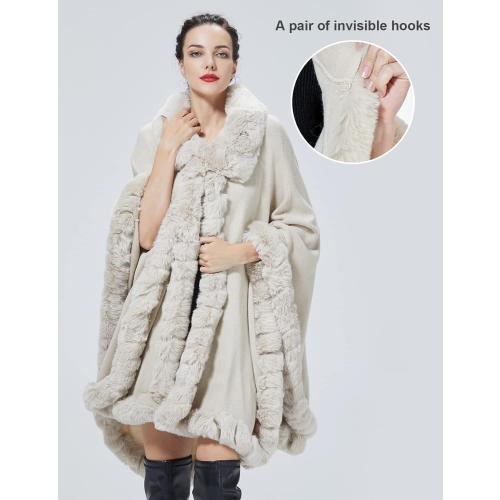Poncho Shawl Wrap Winter Faux Fur Cape Cloak Coat with Faux Fur Trim Sleeveless Cardigan for Party