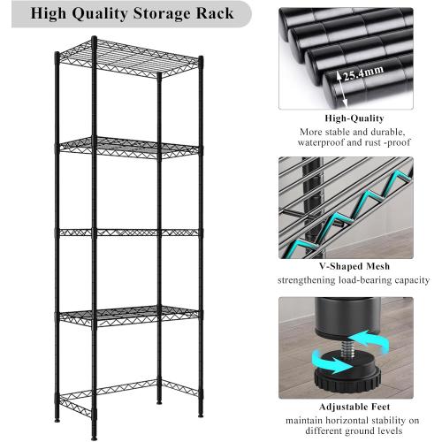 4 Tier Mini Fridge Shelf with Storage Over Mini Fridge Storage and Microwave Stand Height Adjustable Metal Storage Rack for Dorm Kitchen Office (Black
