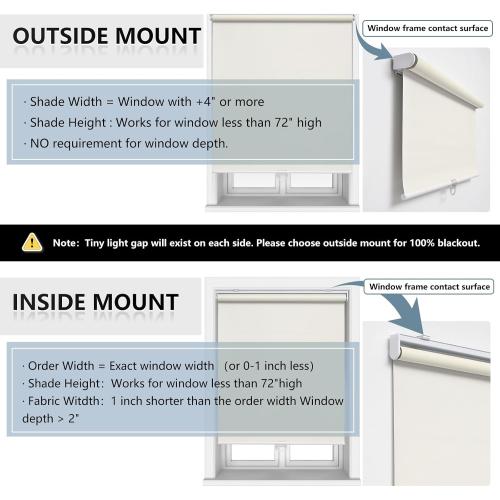 Ivory Cordless Roller Shades Blackout Blinds for Windows Room Darkening Rolled Up Shades with Spring System, UV Protection Window Shades Door Blinds for Home and Office (70 W x 72 H, Ivory)