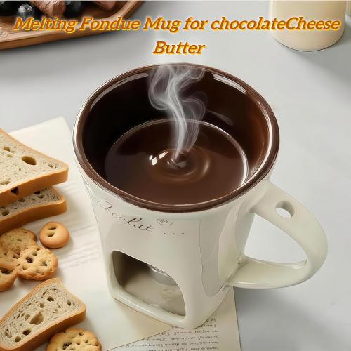 Chocolate Melting Cup,Chocolate Fondue Cup,Ceramic Sweet Fondue Mug With Fork For Cheese And Candy (White)