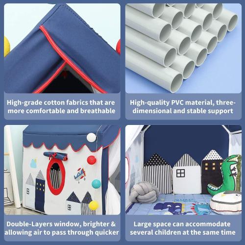 Kids Tents Indoor Playhouses Boys 9.9Ft Star String Lights Blue Tent for Upgraded Large and Longer Curtain with Colorful Accessories Decoration 50.4 x 47.3