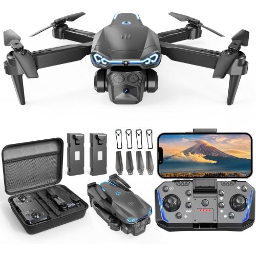 X-shop Foldable Drone with 1080P HD Camera for Beginners & Kids, FPV Live Video, One Key Start, Altitude Hold, 3D Flips, Gesture Selfie, 3 Speed Modes, 2 Batteries