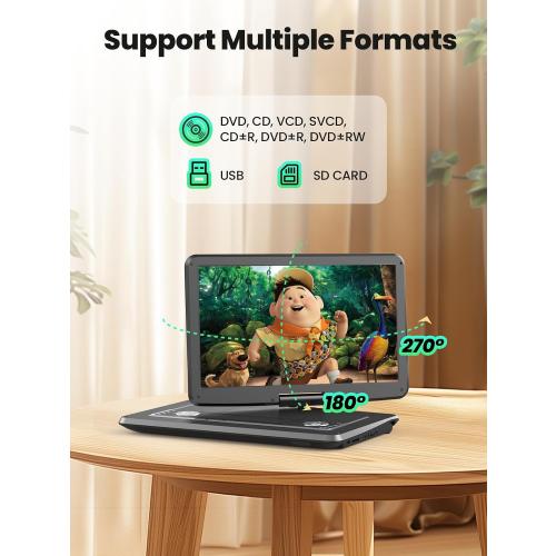 Arafuna 18 Portable DVD Player with with 5-Hour Rechargeable, 16 HD Swivel Screen with Dual Stereo Speakers, Support USB/SD/Sync TV, Regions Free