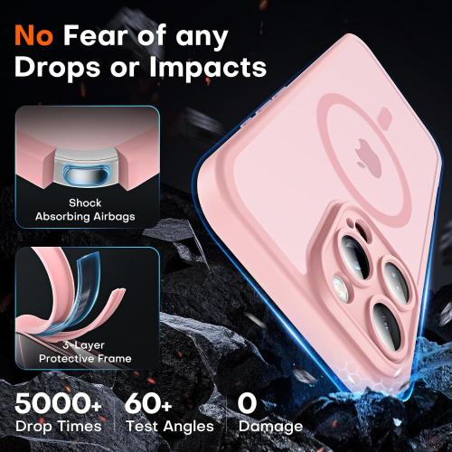 TOCOL for iPhone 16 Pro Case, Compatible with MagSafe, Light Pink | Built-in Magnets, Full Camera & Military-Grade Protection, Anti-Slip Shockproof Translucent Matte Back Phone Cover