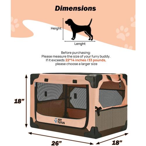 JOYTUTUS Collapsible Dog Crate, 26 Inch Portable Pet Crate for Car, Travel Dog Kennel Foldable Dog Crate for Medium Dog 44lbs, Soft Cat Carrier Fit for Indoor & Outdoor/Car Back Seat/Trunk (Orange)