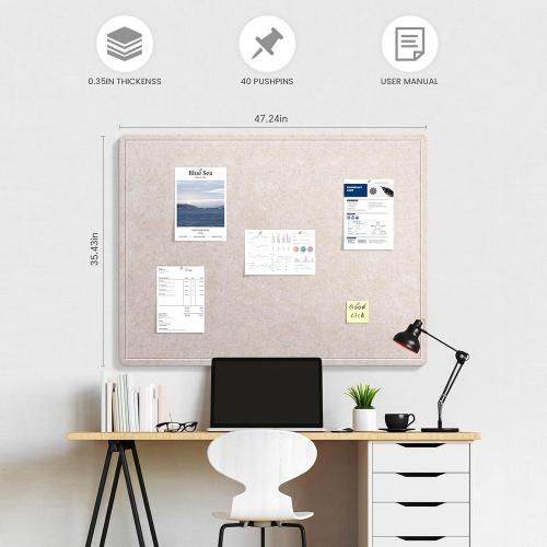 Size 48 X 36 Large Bulletin Board, 48 X 36 Inches Felt Cork Board with 40 Pushpins, Foldable Felt Notice Pin Board Photo Display Board with Self-Adhesive Tape for Office Home School