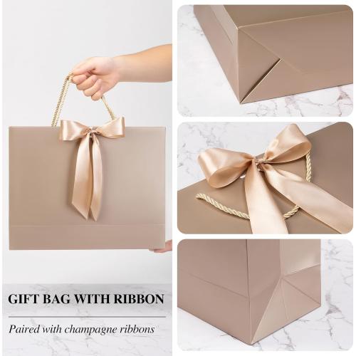 PASEOTA 50 Set Medium Gift Bags with Handles (Champagne, 12.6x9.8x4.3 In)