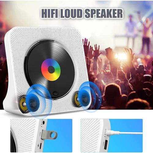 CD Player Portable Bluetooth Desktop CD Player for Home with Timer Built-in HiFi Speakers with LCD Screen Display Boombox FM Radio USB Type-c