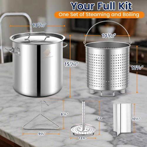 ARC 40QT Stainless Steel Stockpot for Seafood Crawfish Crab Boil-Turkey Fryer Pot with Basket Divider Hook and Steamer Rack, Lobster Shrimp Outdoor Cooking-Steaming-Home Brewing