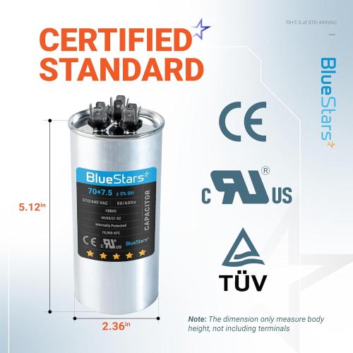 [UL Listed] BlueStars 70/7.5 uF 70 7.5 MFD 370 or 440 VAC Dual Capacitor
