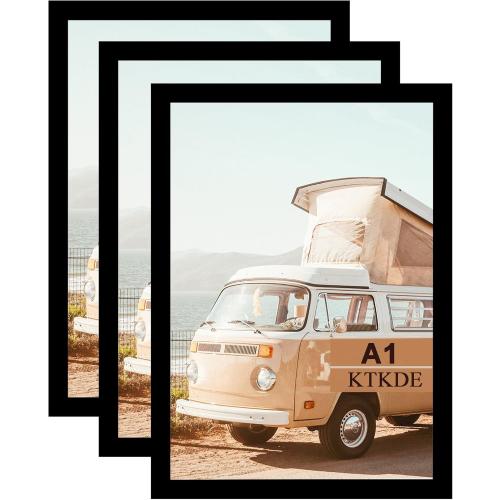 KTKDE A1 Black Modern Picture or Poster Frame 3 Pack,23.4x33 Poster Frame Black Woodgrain, Vertical & Horizontal Wall Hanging Large Picture Frame for Photos, Posters & Art Prints