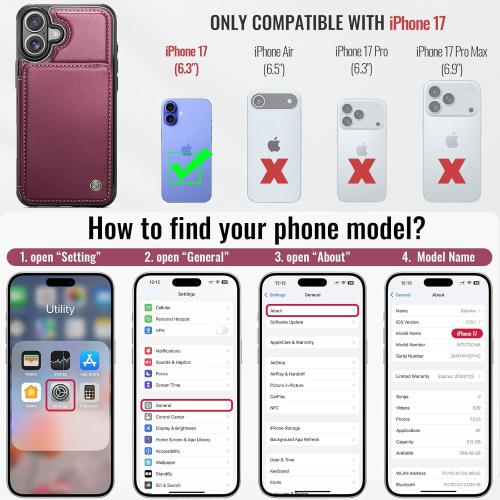 Vinich for iPhone 17 Wallet Case with Card Holder, RFID Blocking Credit Slots Kickstand Shockproof Phone Cover Fit for iPhone 17 6.3 Wine Red