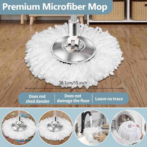 Replaceable Handle for Rotating mop, 360° Rotation Adjustment,Wet Dusting Mop, Includes 3 Microfiber Mop Replacement Heads, Suitable for Floors, Walls, Outdoor Areas, and Various Home Scenarios
