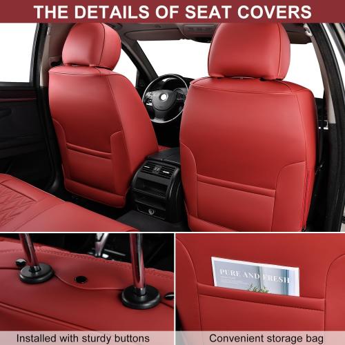 Car Seat Covers Front Pair, Breathable Leather Automotive Front Seat Covers with Headrest, Universal Automotive Vehicle Seat Cover for Most Sedan SUV Pick-up Trucks, Wine Red