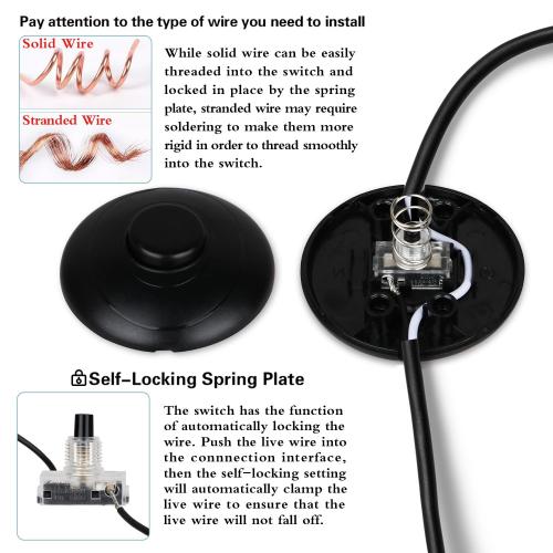 Helunsi 1Pcs Floor Lamp Foot Switch, Black Foot Pedal Switch, Round Floor Lamps Foot Inline Switch, Step ON Off Spring Push Button, for Foot Pedal Control Replacement Floor Lamp Extension Cord Parts