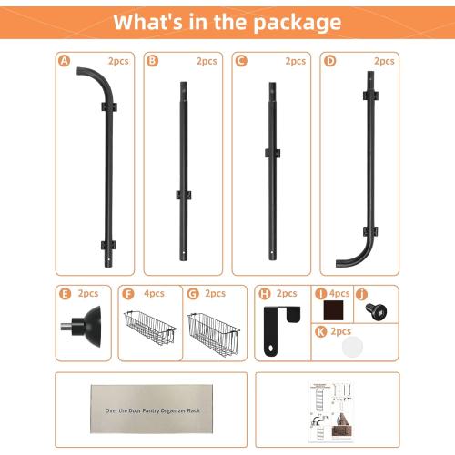 VIVSOL 6-Tier Over the Door Pantry Organizer with 4   2 Full Baskets, Heavy-Duty Metal Hanging Spice Rack for Door Bathroom Kitchen, Closet Storage, Black