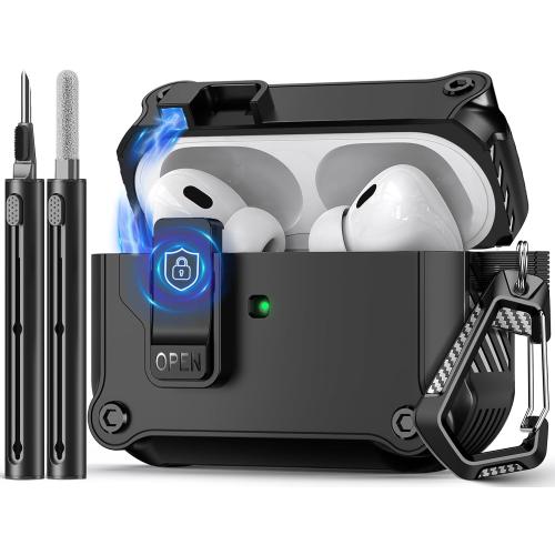 Compatible with AirPods Pro 2nd/1st Case,Magnetic Automatic Lock with Cleaning Kit,Compatible with Magsafe Cover -Black