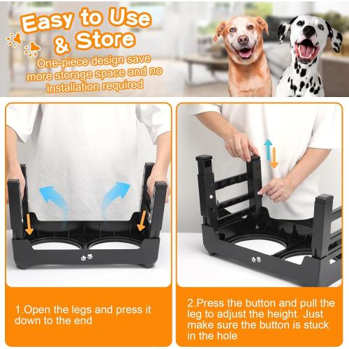 COMESOON Elevated Dog Bowls, 4 Height Adjustable Raised Bowl Stand with 2 Thick 50oz Stainless Steel Food Bowls Non-Slip Feeder Adjusts to 3.7'', 9.2'', 10.75'', 12.36'' Black, (DB-W01)