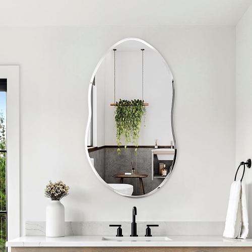Asymmetrical Mirror, 38x22inch Special-Shaped Beveled Edge Frameless Bathroom Mirror,Irregular wall Mirror, Suitable for Living Room, Bedroom/wall/Bathroom/Makeup Area/Cloakroom。