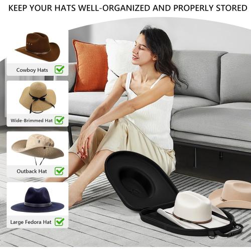 Anysiny Cowboy Hat Box for Travel-Crush Proof Hat Travel Case for Cowboy Hats Holder Storage Box Organizer Cap Carrier with Adjustable Carry Strap