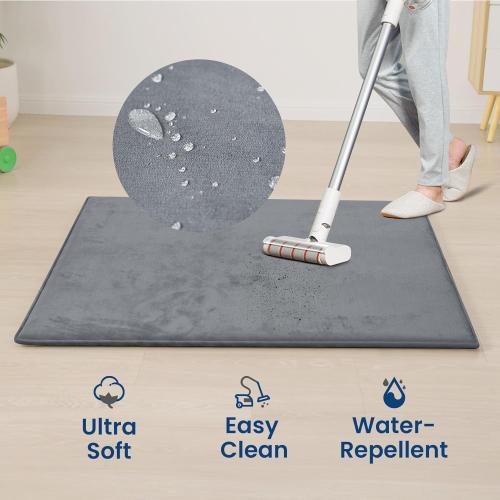 Baby Play Mat for Floor,1.3 Thick Elasti-Foam 50×50 Playpen Mat for Tummy Time,Water Repellent Soft Coral Velvet for Toddler,Infant,Kids,Non-Slip Backing Safe for Crawling(Dark Grey)