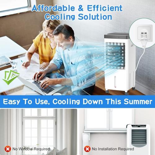 Evaporative Air Cooler, Swamp Cooler with 3 Gal Water Tank, 20H Cooling Time Swamp Cooler Air Conditioner, 80°oscillation,Portable Cooling Fan for Office/Room/Garage/Kitchen