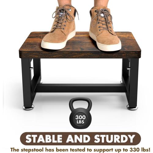 Step Stool, Height-Adjustable Wooden Step Ladder Metal Foot Stool Small Kitchen Stool Helper for Toddler Adults Elderly, Ladder Chair for Home Bedside Bathroom Sink Potty-Black