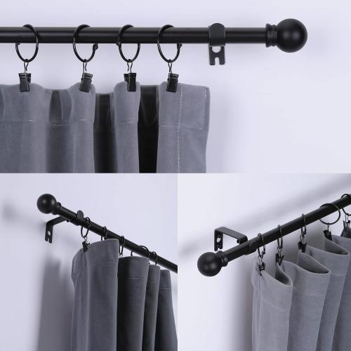 Curtain Rods for Windows 31 or 46 Inch, 5/8 Diameter Black Curtain Rod Adjusts Length by Splicing, Suitable for Bedroom, Living Room,Kitchen,Farmhouse, Outdoor